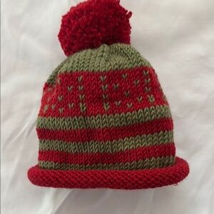 New Cozy Hand Knit Red and Green Knit Pom-Pom Hat for Babies